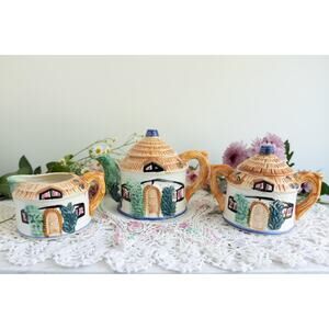 Vintage Ceramic Cottage House Teapot & Creamer Set, Made in Japan, Display-Only